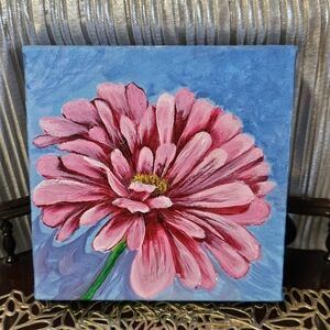 Vintage Painting of Pink Flower Wall Art, Home Decor